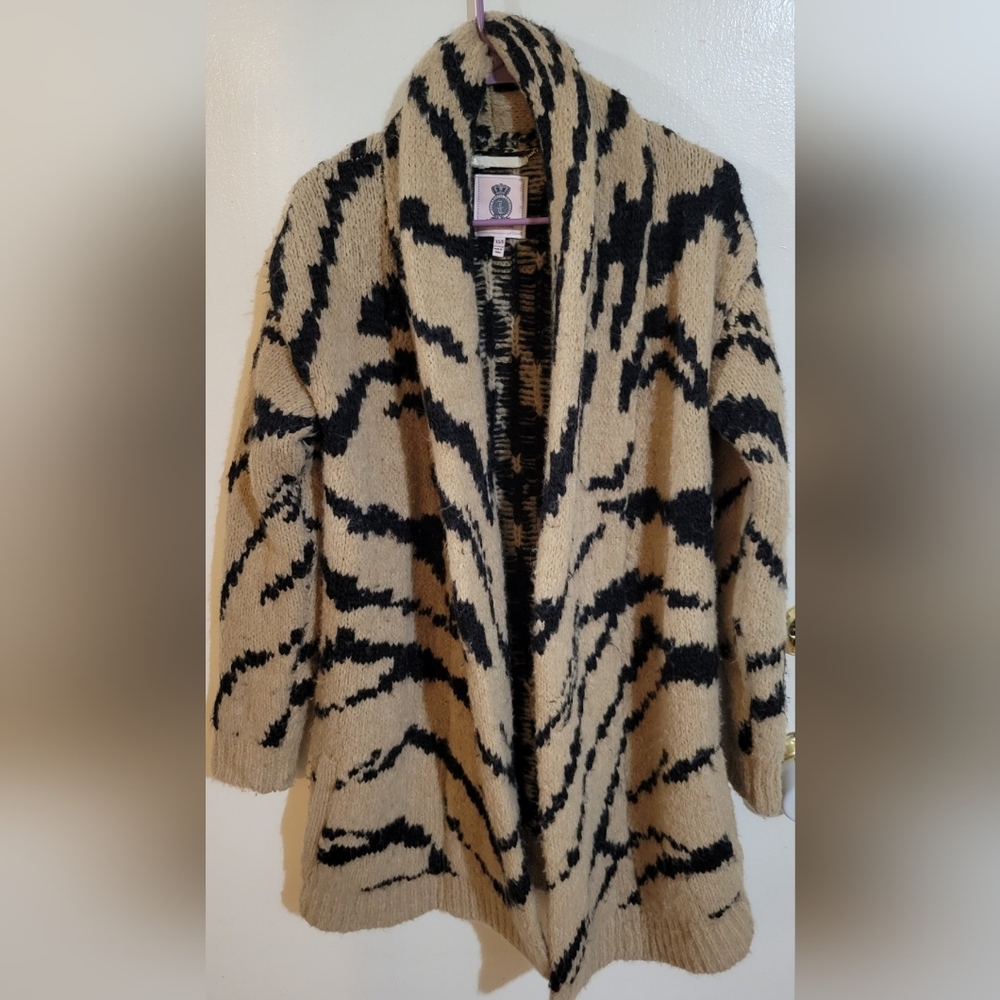 Juicy Couture Animal Print Striped Thick Wool Cardigan Sweater Size XS/S - Picture 1 of 6